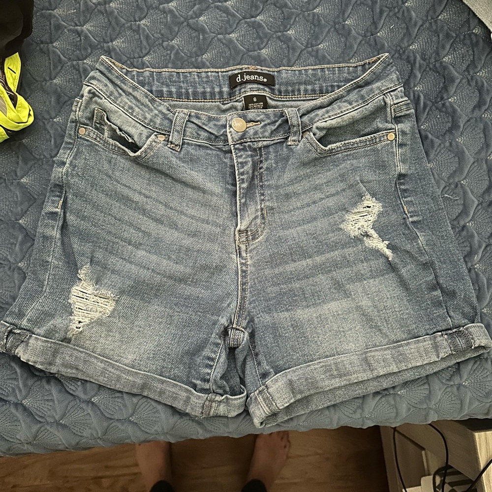 d. jeans Blue Jean Shorts with Distressed Cuffed Hem